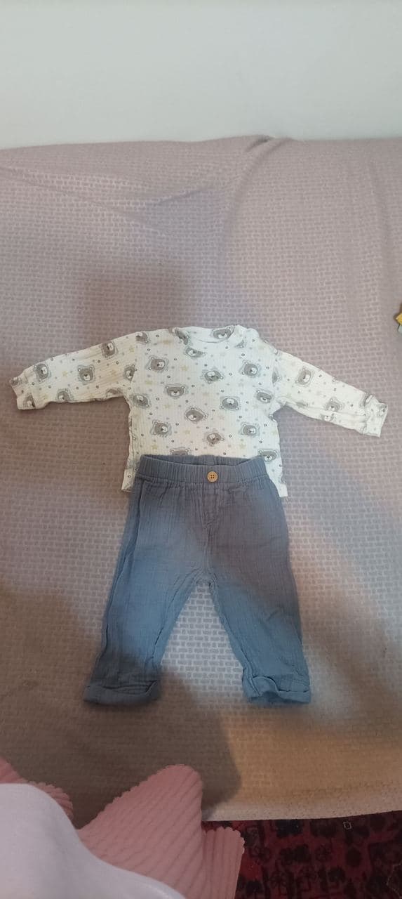 9-12 pijama üstü keten pantolon.